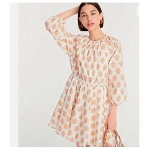 J.Crew smocked waist all over floral block print babydoll mini dress 100% cotton